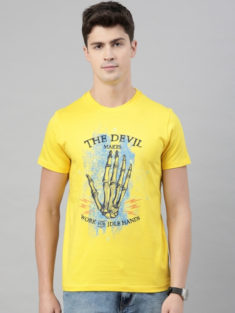 

QUANCIOUS Men Yellow Printed Round Neck Sustainable T-shirt