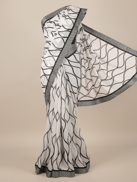 

Pothys White Printed Poly Chiffon Saree