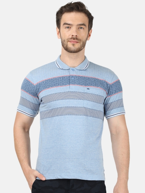 

Monte Carlo Men Blue Striped Polo Collar T-shirt