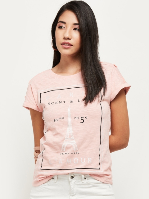 

max Women Pink Printed Round Neck T-shirt