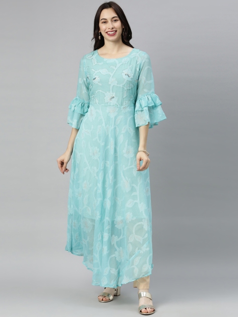 

Neerus Women Sea Green Printed Bell Sleeves Kurta