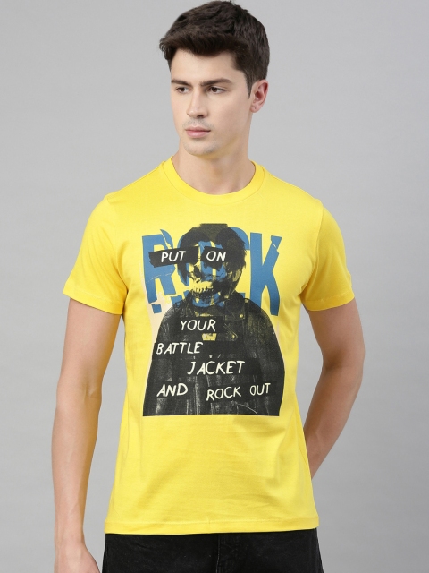 QUANCIOUS Men Yellow & Black Organic Cotton Printed Round Neck Sustainable T-shirt
