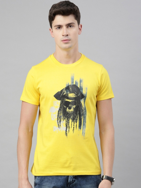 

QUANCIOUS Men Yellow & Black Graphic Print Organic Cotton Round Neck Sustainable T-shirt