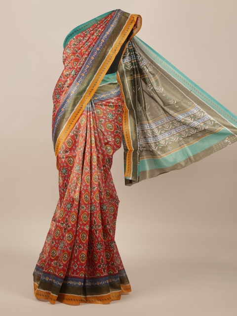 Pothys Red Printed Jute Silk Saree