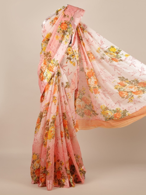 

Pothys Pink Printed Jute Silk Saree
