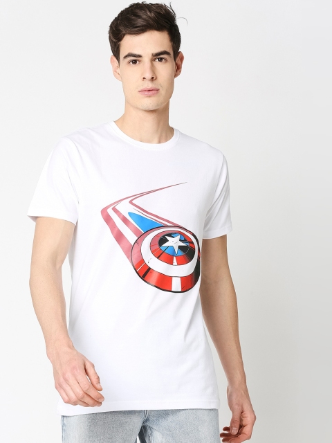 

Bewakoof Men White Captain America Shield Print Round Neck T-shirt