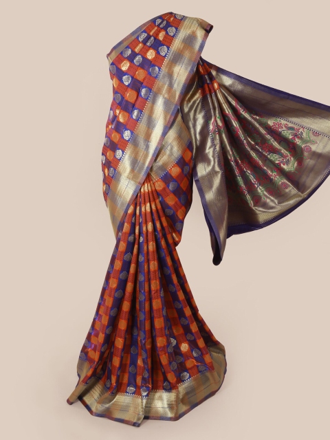 

Pothys Blue & Orange Woven Design Art Silk Saree
