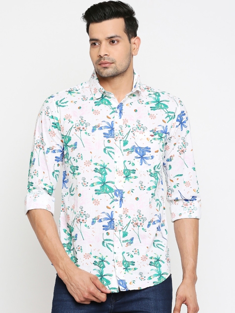 

Mufti Men White & Blue Slim Fit Pure Cotton Printed Casual Shirt