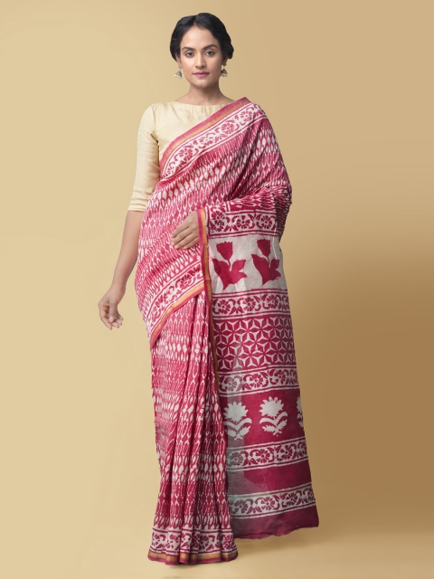 

Unnati Silks Red Silk Cotton Printed Chanderi Saree