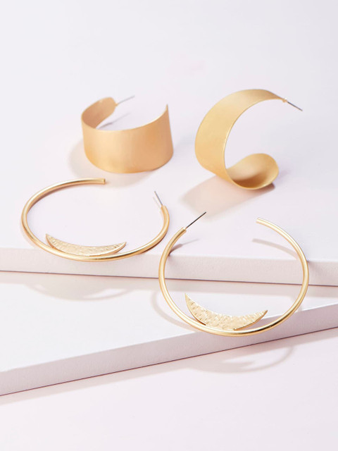 

Runway Ritual Pack of 2 Gold-Toned Contemporary Half Hoop Earrings