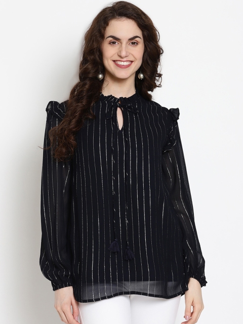 

VANCA ECO Blue Striped Keyhole Neck Sustainable Regular Top