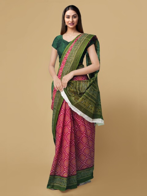 

Unnati Silks Red Pure Printed Cotton Kovai Handloom Saree
