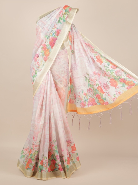 

Pothys Pink Printed Linen Blend Saree