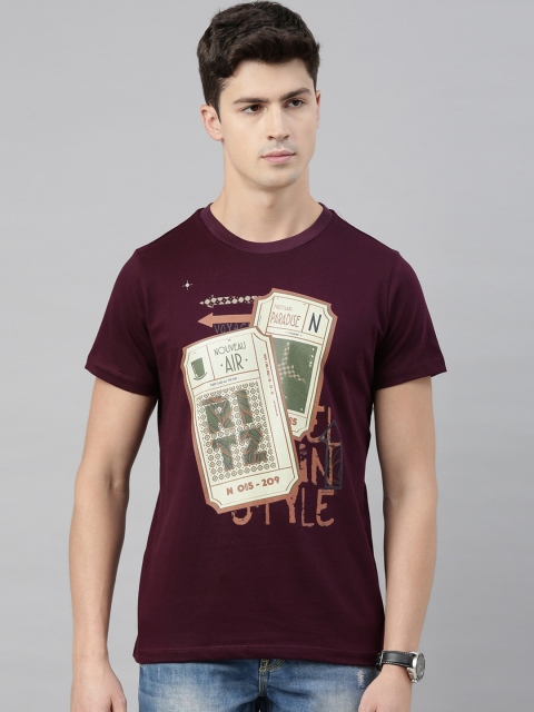 

QUANCIOUS Men Maroon Solid Round Neck Sustainable T-shirt