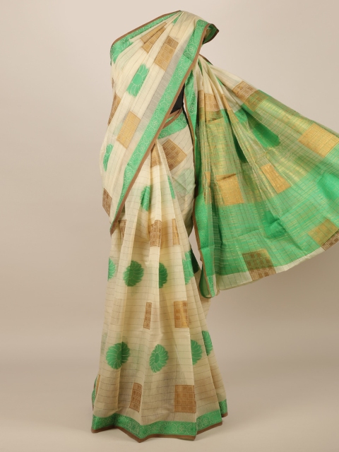 

Pothys Cream-Coloured & Green Jute Silk Woven Design Saree