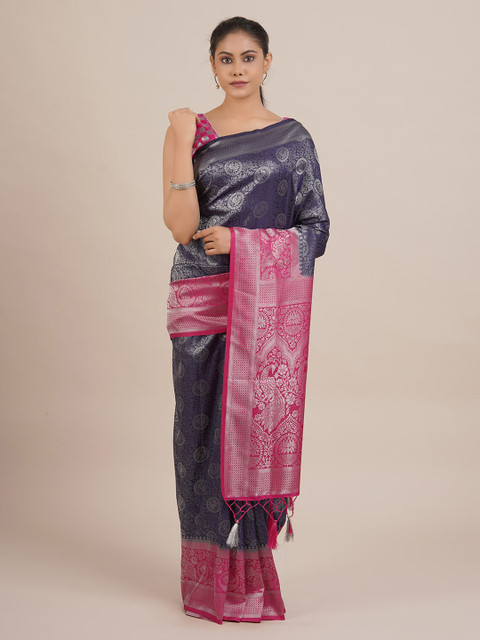 

Pothys Navy Blue Woven Design Jute Silk Saree