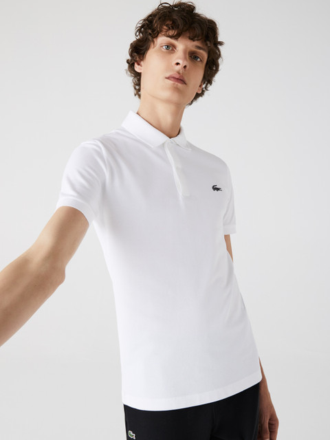 

Lacoste Men White Solid Cotton Polo Collar T-shirt