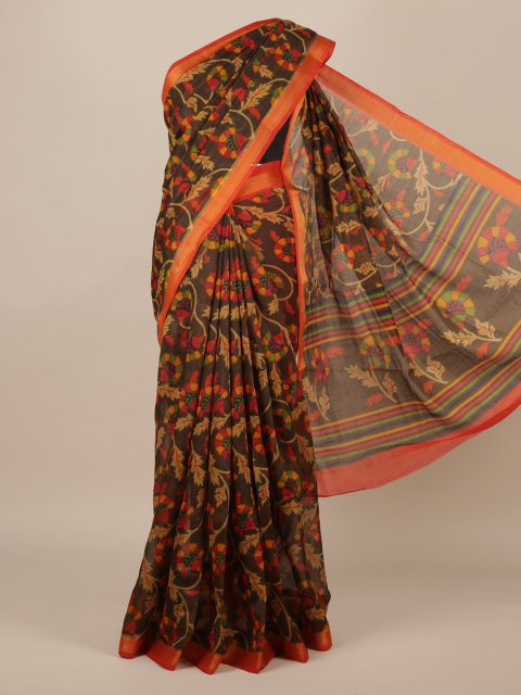 

Pothys Brown Printed Jute Silk Saree