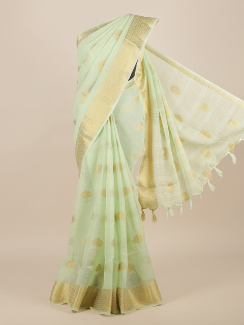 

Pothys Green & Gold-Toned Jute Silk Woven Design Saree