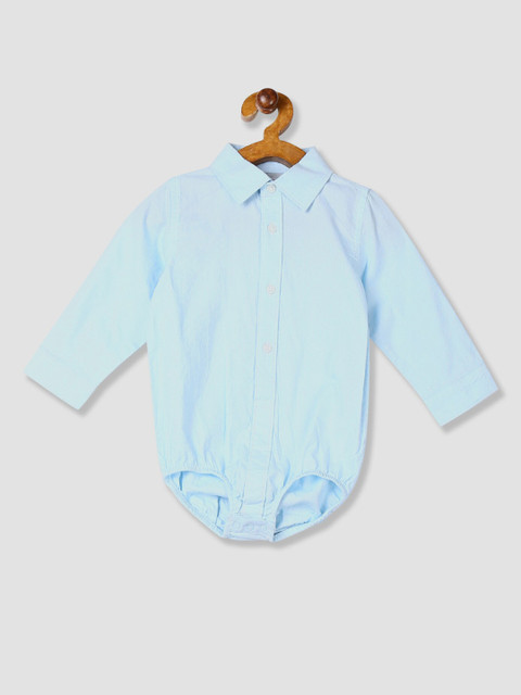 

The Childrens Place Infant Boys Blue Solid Cotton Shirt Bodysuit