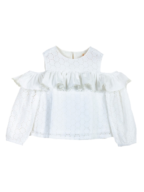 

Hugsntugs Girls White Pure Cotton Schiffli A-Line Top