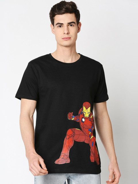 

Bewakoof Men Black Printed Round Neck Pure Cotton T-shirt