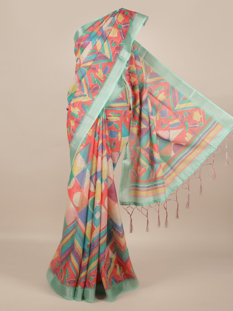 

Pothys Multicoloured Printed Linen Blend Saree, Multi