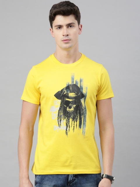 

QUANCIOUS Men Yellow & Black Graphic Print Organic Cotton Round Neck Sustainable T-shirt