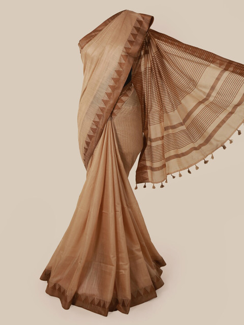 

Pothys Beige Solid Linen Blend Saree
