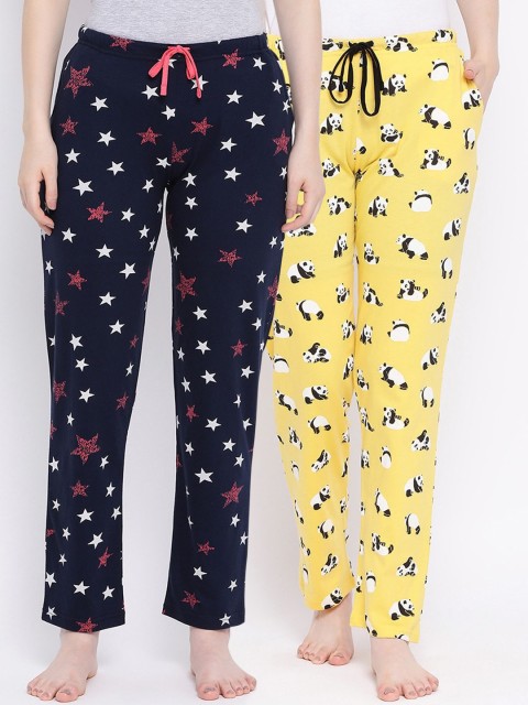 

Kanvin Women Black & Yellow Printed Lounge Pants