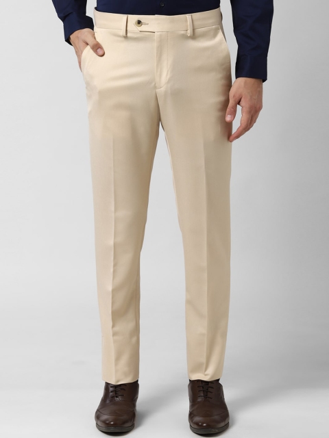

Peter England Elite Men Cream-Coloured Slim Fit Self Design Formal Trousers