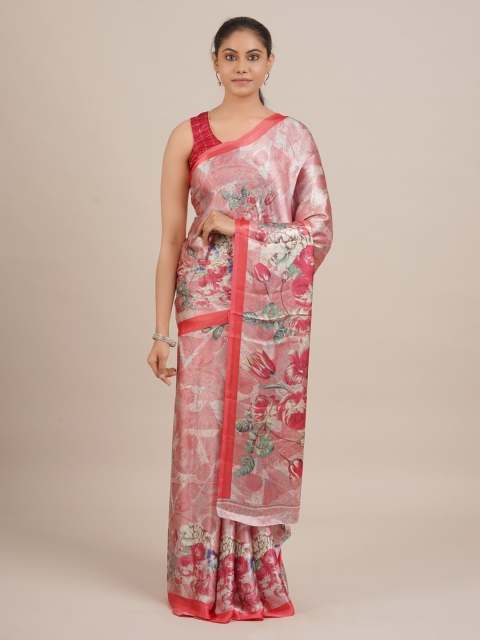 

Pothys Pink & Beige Satin Printed Saree
