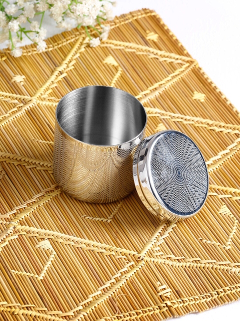 

ARTTDINOX Silver Stainless Steel Guilloche Jar with Lid
