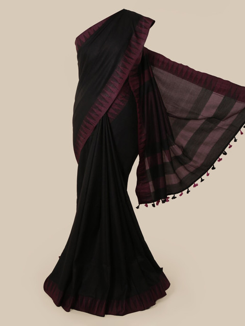 

Pothys Black Solid Linen Blend Saree
