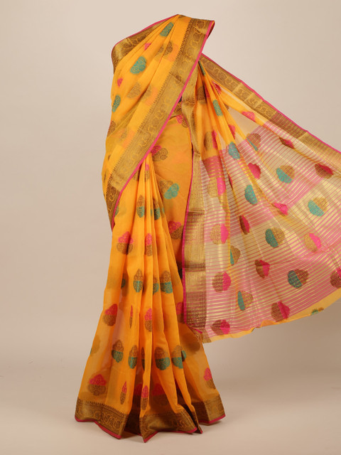

Pothys Mustard Woven Design Jute Silk Saree