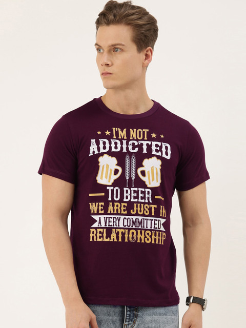 

QUANCIOUS Men Maroon Printed Round Neck Sustainable T-shirt
