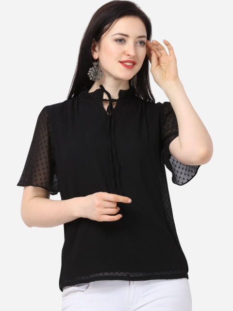 

Fbella Women Black Mandarin Collar Party Top
