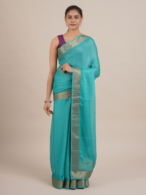 

Pothys Green & Golden Poly Georgette Solid Saree