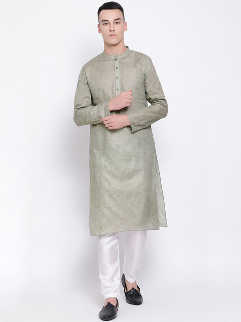 

DEVOILER Men Green Embroidered Thread Work Kurta