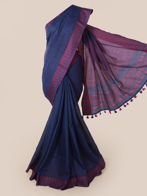 

Pothys Navy Blue & Pink Linen Blend Woven Design Saree