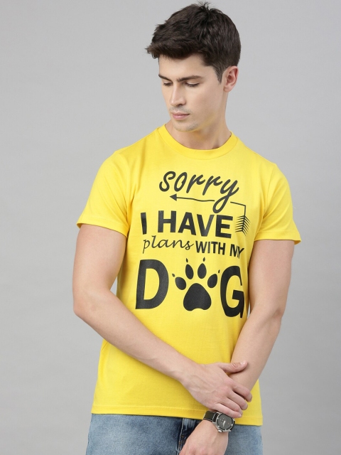 

QUANCIOUS Men Yellow & Black Typography Printed Organic Cotton Round Neck Sustainable T-shirt