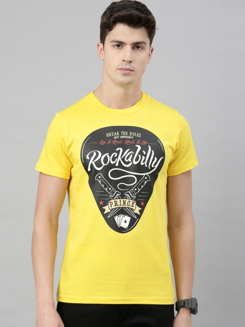 

QUANCIOUS Men Yellow Printed Round Neck Sustainable T-shirt