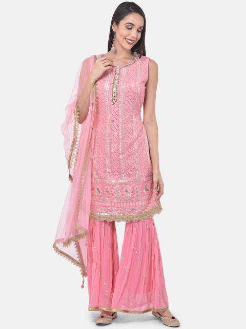 

Neerus Women Pink Embroidered Kurta with Sharara & Dupatta