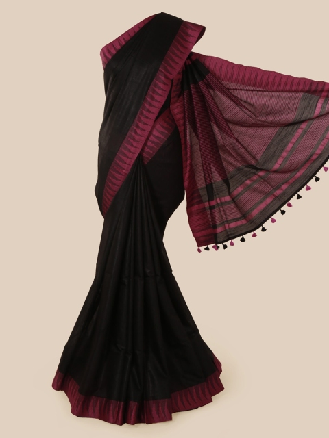 

Pothys Black Solid Linen Blend Saree