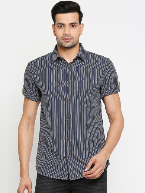 

Mufti Men Navy Blue & White Slim Fit Striped Casual Shirt