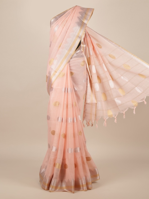 

Pothys Peach-Coloured Woven Design Jute Silk Saree