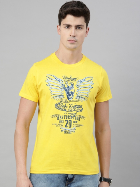 

QUANCIOUS Men Yellow Printed Round Neck Sustainable T-shirt