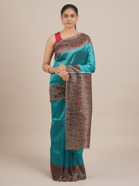 

Pothys Blue Printed Jute Silk Saree
