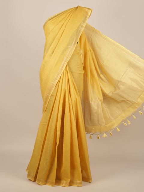 Pothys Yellow & Gold-Toned Jute Silk Solid Saree