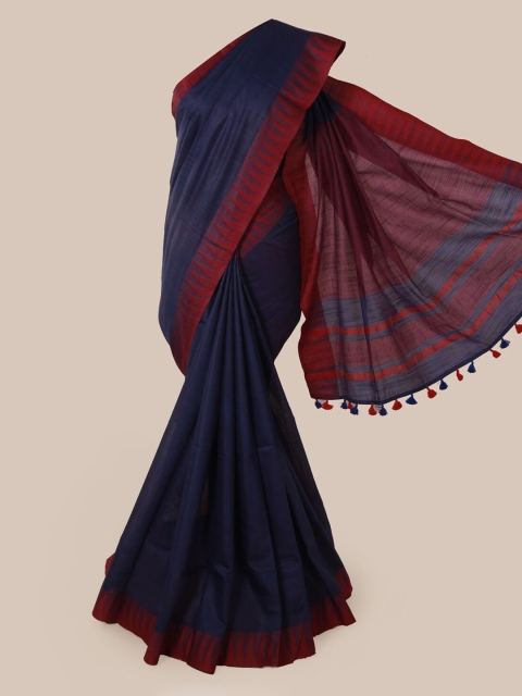 

Pothys Navy Blue Solid Linen Blend Saree